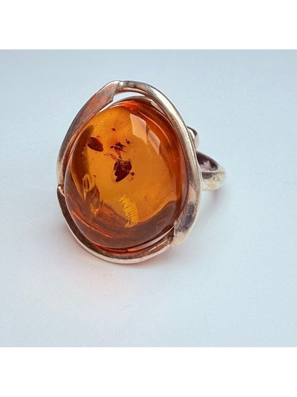 Modernist 9.8 CT Baltic Honey Amber Nested Sterling Silver VITGE Ring Adjustable - Picture 5 of 11